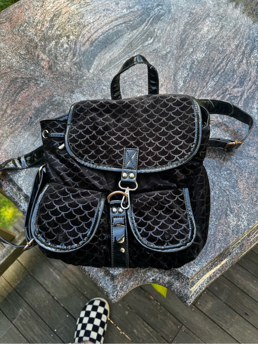 Killstar Black Mermaid Pattern Backpack Purse - Women's Bag Needs Repair